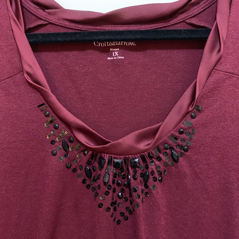 Croft & Barrow Merlot Tank Top Black Sequins - Picture 2 of 3